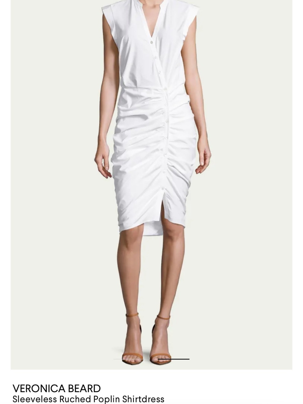 Veronica Beard: Bell Button Down White Ruched Button-Down Shirt Dress. NWT